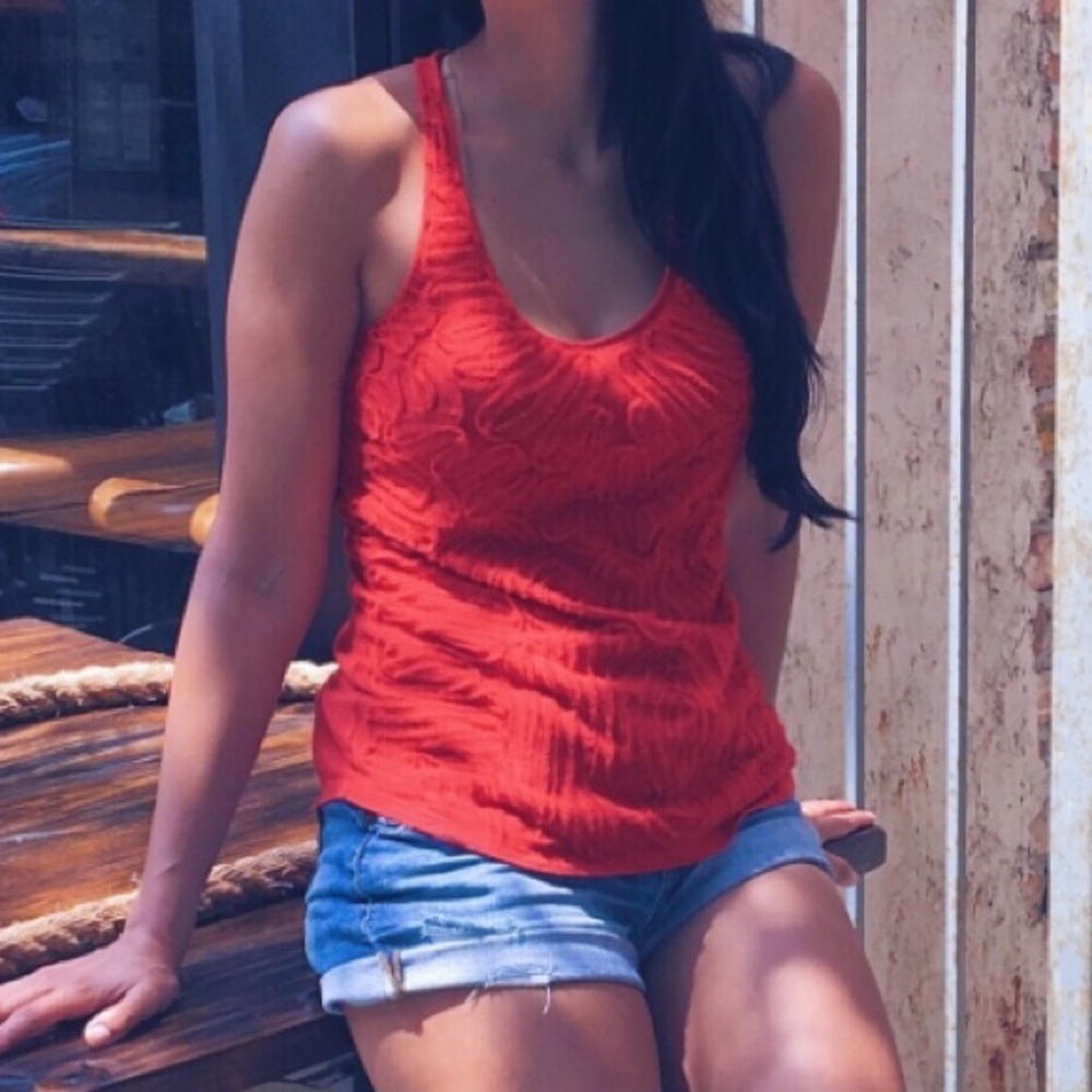 Mango Chiffon Red Roses Racerback Tank Size M